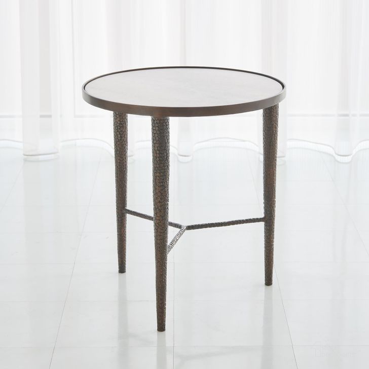 The appearance of Hammered End Table In Bronze With White Marble designed by Global Views in the modern / contemporary interior design. This bronze piece of furniture  was selected by 1StopBedrooms from Hammered Collection to add a touch of cosiness and style into your home. Sku: 7.91145. Product Type: End Table. Material: Iron. Image1