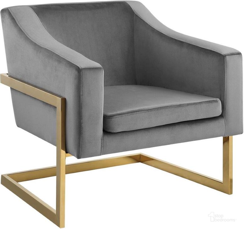 The appearance of Hampshire Gray Velvet With Gold Stainless Steel Modern Accent Chair designed by Best Master Furniture in the modern / contemporary interior design. This gray and gold piece of furniture  was selected by 1StopBedrooms from Hampshire Collection to add a touch of cosiness and style into your home. Sku: 3016VG. Product Type: Accent Chair. Material: Velvet. Image1
