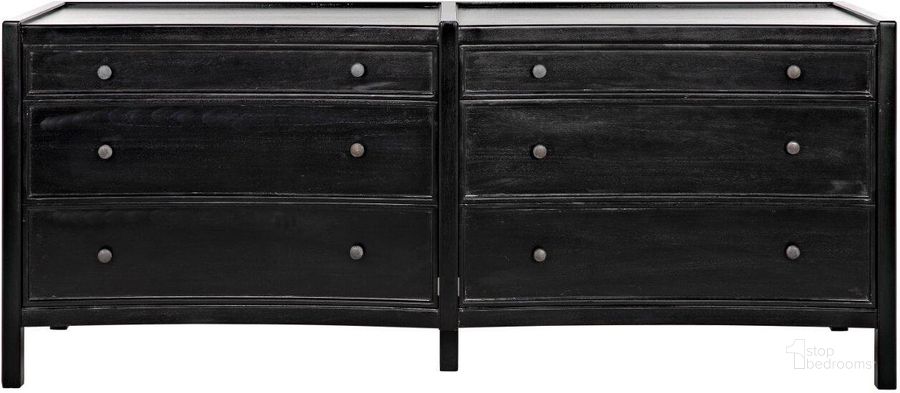 The appearance of Hampton 6 Drawer Dresser In Hand Rubbed Black designed by Noir in the transitional interior design. This black piece of furniture  was selected by 1StopBedrooms from Hampton Collection to add a touch of cosiness and style into your home. Sku: GDRE241HB-2. Product Type: Dresser. Material: Wood Veneer. Image1