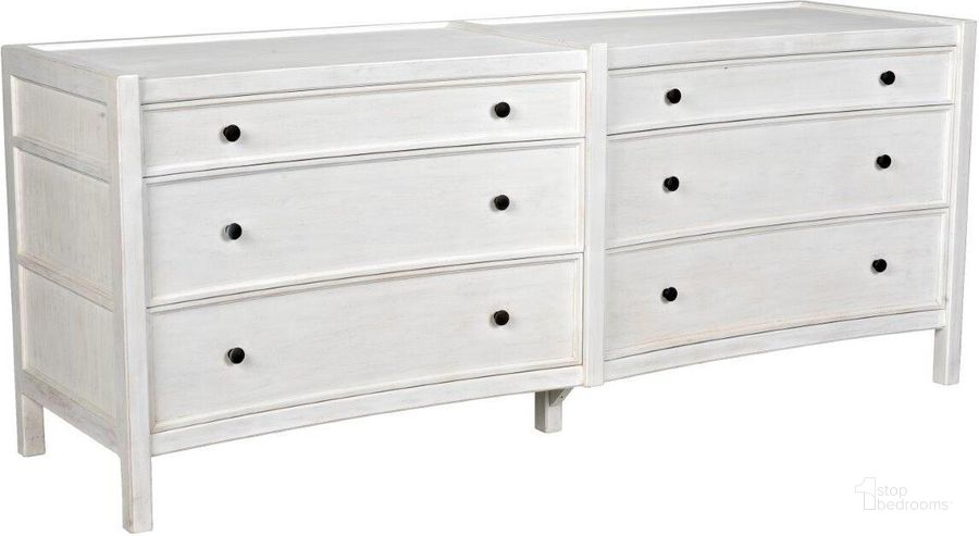 The appearance of Hampton 6 Drawer Dresser In White Wash designed by Noir in the transitional interior design. This white wash piece of furniture  was selected by 1StopBedrooms from Hampton Collection to add a touch of cosiness and style into your home. Sku: GDRE241WH-2. Product Type: Dresser. Material: Wood Veneer. Image1
