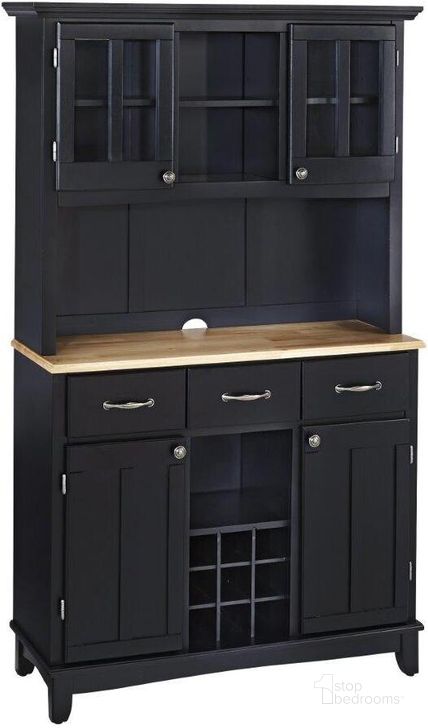 The appearance of Hampton Black Buffet with Hutch 5100-0041-42 designed by Homestyles in the traditional interior design. This black and natural piece of furniture  was selected by 1StopBedrooms from Hampton Collection to add a touch of cosiness and style into your home. Sku: 5100-101;5100-304;5100-004. Material: Wood. Product Type: Buffet and Hutch. Image1