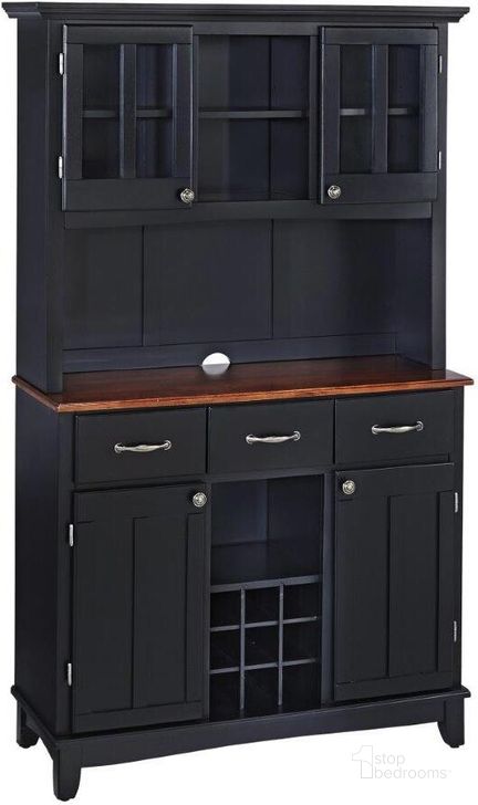 The appearance of Hampton Black Buffet with Hutch 5100-0042-42 designed by Homestyles in the traditional interior design. This black piece of furniture  was selected by 1StopBedrooms from Hampton Collection to add a touch of cosiness and style into your home. Sku: 5100-004;5100-304;5100-107. Material: Wood. Product Type: Buffet and Hutch.