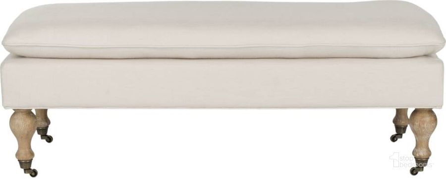 The appearance of Hampton Cream and White Wash Pillowtop Bench designed by Safavieh in the transitional interior design. This creme piece of furniture  was selected by 1StopBedrooms from Hampton Collection to add a touch of cosiness and style into your home. Sku: HUD8239L. Material: Wood. Product Type: Bench. Image1