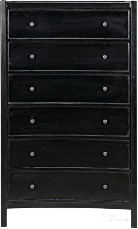The appearance of Hampton Tall Boy Dresser In Hand Rubbed Black designed by Noir in the transitional interior design. This black piece of furniture  was selected by 1StopBedrooms from Hampton Collection to add a touch of cosiness and style into your home. Sku: GDRE118HB. Product Type: Dresser. Material: Wood Veneer. Image1