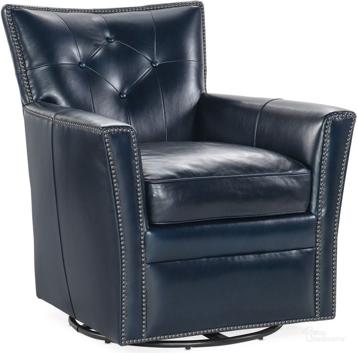The appearance of Hamptons Swivel Club Chair In Dark Blue designed by Hooker in the traditional interior design. This dark blue piece of furniture  was selected by 1StopBedrooms from CC Collection to add a touch of cosiness and style into your home. Sku: CC325-048. Material: Leather. Product Type: Swivel Chair. Image1