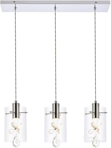 The appearance of Hana 3 Lights Chrome Pendant 5202D24C designed by Elegant Lighting in the transitional interior design. This chrome piece of furniture  was selected by 1StopBedrooms from Hana Collection to add a touch of cosiness and style into your home. Sku: 5202D24C. Material: Metal. Product Type: Pendant Lighting. Image1