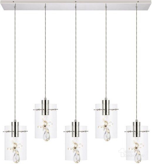 The appearance of Hana 5 Lights Chrome Pendant designed by Elegant Lighting in the transitional interior design. This chrome piece of furniture  was selected by 1StopBedrooms from Hana Collection to add a touch of cosiness and style into your home. Sku: 5202D36C. Material: Metal. Product Type: Pendant Lighting. Image1