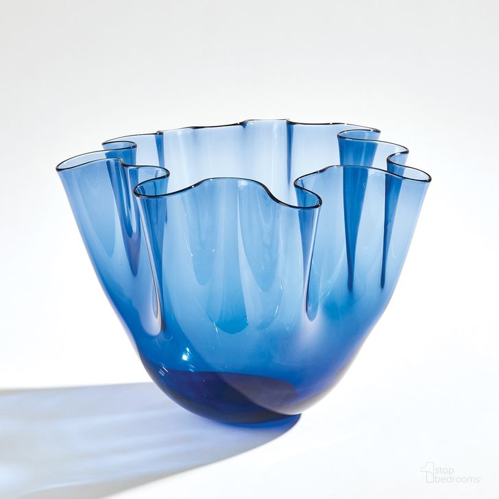 The appearance of Handkerchief Large Vase In Blue designed by Global Views in the modern / contemporary interior design. This blue piece of furniture  was selected by 1StopBedrooms from Handkerchief Collection to add a touch of cosiness and style into your home. Sku: 3.3177. Material: Glass. Product Type: Vase. Image1