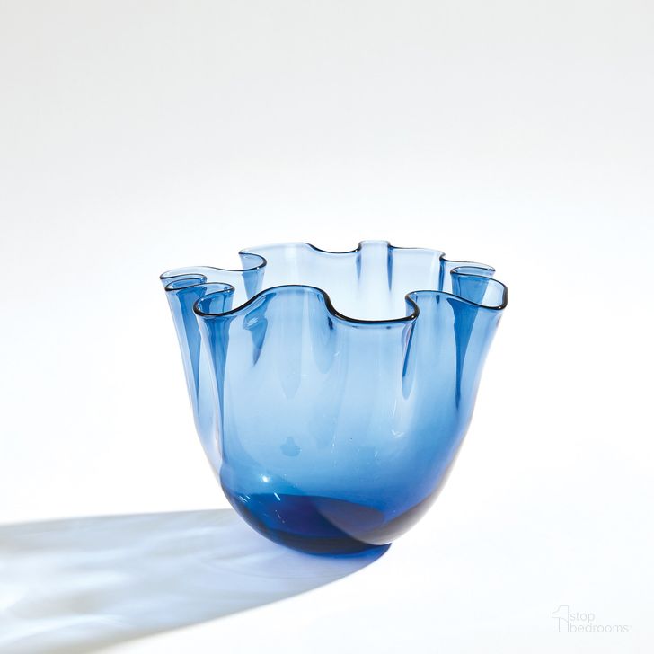 The appearance of Handkerchief Small Vase In Blue designed by Global Views in the modern / contemporary interior design. This blue piece of furniture  was selected by 1StopBedrooms from Handkerchief Collection to add a touch of cosiness and style into your home. Sku: 3.31771. Material: Glass. Product Type: Vase. Image1