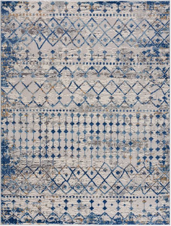 The appearance of Hannah Shrink Adel Moroccan Area Rug In Blue/Cream MP35-7579 designed by Olliix in the modern / contemporary interior design. This blue/cream piece of furniture  was selected by 1StopBedrooms from Hannah Collection to add a touch of cosiness and style into your home. Sku: MP35-7579. Material: Polyester. Product Type: Rug. Image1