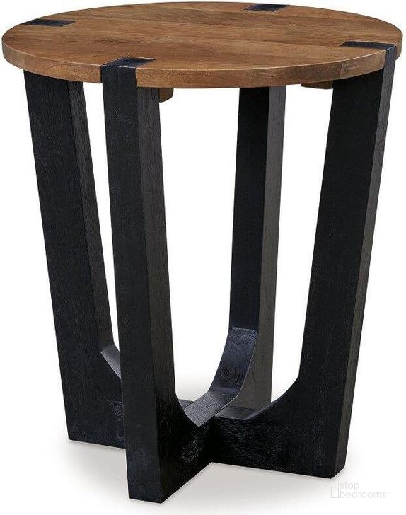 The appearance of Hanneforth End Table In Brown and Black designed by Signature Design by Ashley in the transitional interior design. This brown/black piece of furniture  was selected by 1StopBedrooms from Hanneforth Collection to add a touch of cosiness and style into your home. Sku: T726-6. Material: Wood. Product Type: End Table. Image1