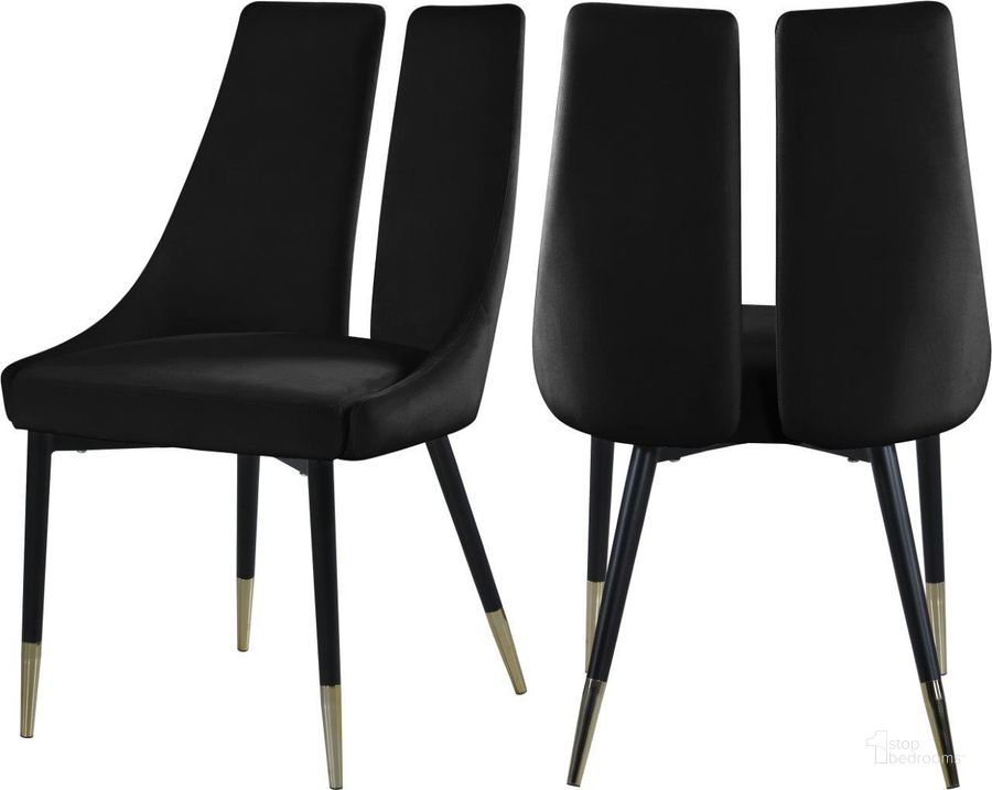 The appearance of Hansford Black Velvet Dining Chair Set of 2 designed by Furnique in the modern / contemporary interior design. This black velvet piece of furniture  was selected by 1StopBedrooms from Hansford Collection to add a touch of cosiness and style into your home. Sku: 944Black-C. Product Type: Dining Chair. Material: Iron. Image1