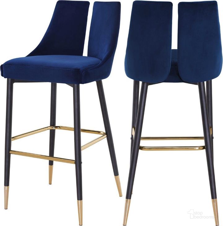 The appearance of Hansford Navy Velvet Counter Height Chair Dining Chair Set of 2 designed by Furnique in the modern / contemporary interior design. This navy velvet piece of furniture  was selected by 1StopBedrooms from Hansford Collection to add a touch of cosiness and style into your home. Sku: 960Navy-C. Product Type: Barstool. Material: Velvet. Image1