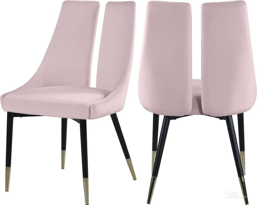 The appearance of Hansford Pink Velvet Dining Chair Set of 2 designed by Furnique in the modern / contemporary interior design. This pink velvet piece of furniture  was selected by 1StopBedrooms from Hansford Collection to add a touch of cosiness and style into your home. Sku: 944Pink-C. Product Type: Dining Chair. Material: Iron. Image1