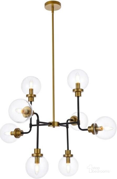 The appearance of Hanson 8 Lights Pendant In Black With Brass With Clear Shade designed by Elegant Lighting in the transitional interior design. This brass and black piece of furniture  was selected by 1StopBedrooms from Hanson Collection to add a touch of cosiness and style into your home. Sku: LD7039D36BRB. Material: Metal. Product Type: Pendant Lighting. Image1