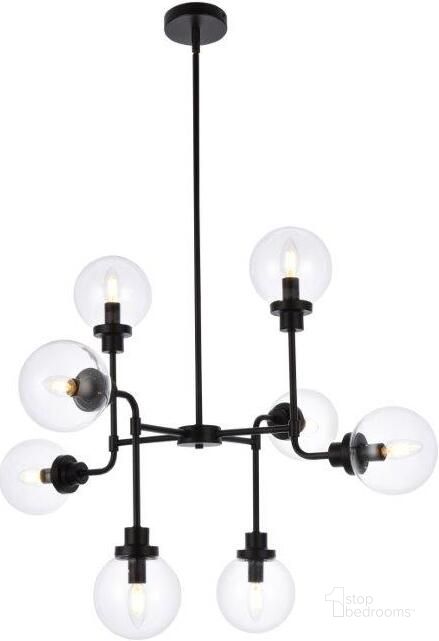 The appearance of Hanson 8 Lights Pendant In Black With Clear Shade designed by Elegant Lighting in the transitional interior design. This black piece of furniture  was selected by 1StopBedrooms from Hanson Collection to add a touch of cosiness and style into your home. Sku: LD7039D36BK. Material: Metal. Product Type: Pendant Lighting. Image1
