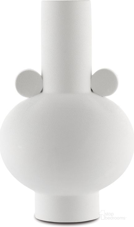 The appearance of Happy 40 Round White Vase designed by Currey & Company in the modern / contemporary interior design. This white piece of furniture  was selected by 1StopBedrooms from Happy 40 Collection to add a touch of cosiness and style into your home. Sku: 1200-0392. Material: Ceramic. Product Type: Vase. Image1