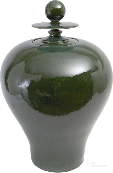 The appearance of Happy Temple Tall Jar In Emerald designed by Global Views in the modern / contemporary interior design. This green piece of furniture  was selected by 1StopBedrooms from Happy Collection to add a touch of cosiness and style into your home. Sku: 1897. Material: Ceramic. Product Type: Jar. Image1