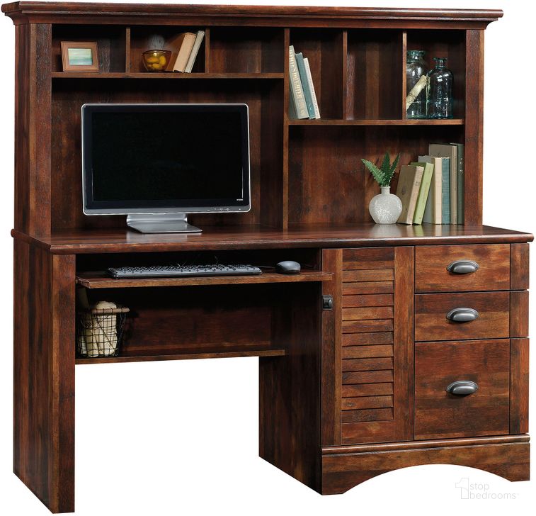 The appearance of Harbor View Computer Desk With Hutch In Curado Cherry designed by Sauder in the country / farmhouse interior design. This curado cherry piece of furniture  was selected by 1StopBedrooms from Harbor View Collection to add a touch of cosiness and style into your home. Sku: 420475. Product Type: Computer Desk. Material: Engineered Wood. Image1