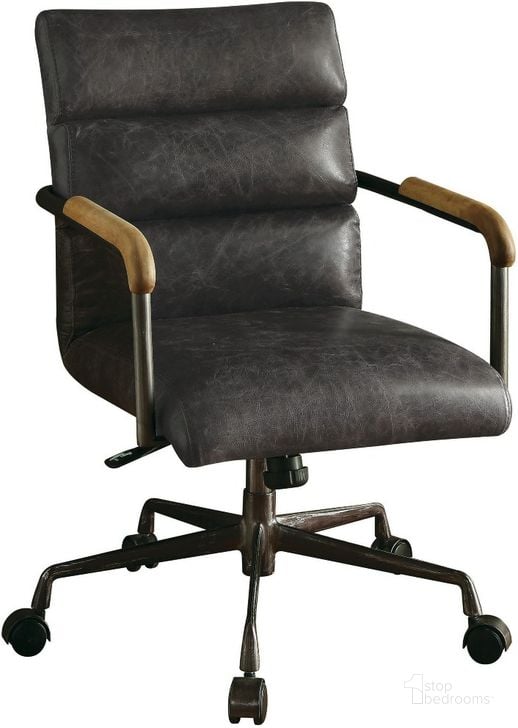 The appearance of Harith Antique Ebony Leather Executive Office Chair designed by ACME in the rustic / southwestern interior design. This black piece of furniture  was selected by 1StopBedrooms from Harith Collection to add a touch of cosiness and style into your home. Sku: 92415. Material: Leather. Product Type: Office Chair. Image1