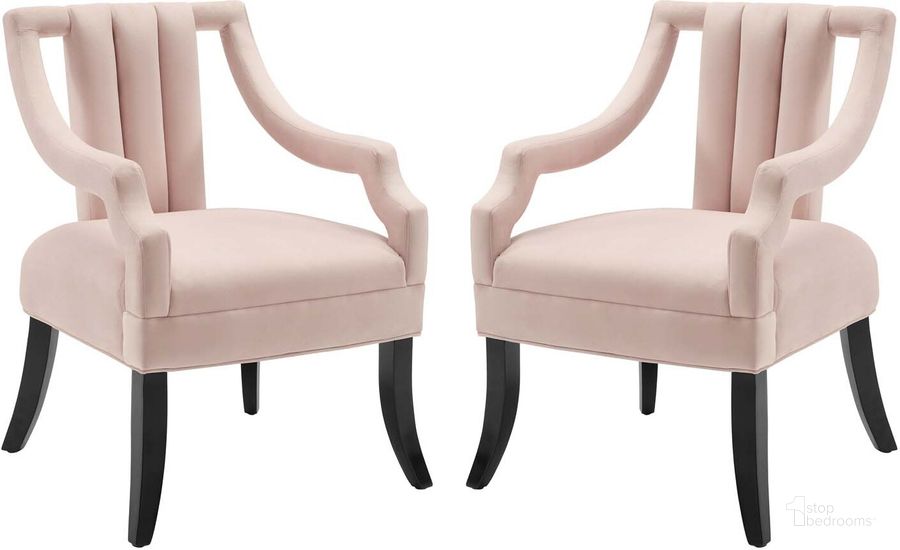 The appearance of Harken Accent Chair Performance Velvet Set of 2 EEI-4429-PNK designed by Modway in the modern / contemporary interior design. This pink piece of furniture  was selected by 1StopBedrooms from Harken Collection to add a touch of cosiness and style into your home. Sku: EEI-4429-PNK. Material: Wood. Product Type: Accent Chair. Image1