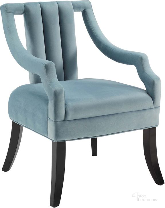 The appearance of Harken Light Blue Performance Velvet Accent Chair EEI-3458-LBU designed by Modway in the modern / contemporary interior design. This light blue piece of furniture  was selected by 1StopBedrooms from Harken Collection to add a touch of cosiness and style into your home. Sku: EEI-3458-LBU. Material: Wood. Product Type: Accent Chair. Image1