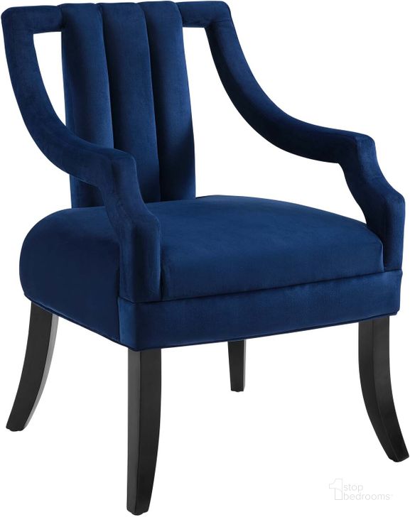 The appearance of Harken Navy Performance Velvet Accent Chair designed by Modway in the modern / contemporary interior design. This navy piece of furniture  was selected by 1StopBedrooms from Harken Collection to add a touch of cosiness and style into your home. Sku: EEI-3458-NAV. Material: Wood. Product Type: Accent Chair. Image1