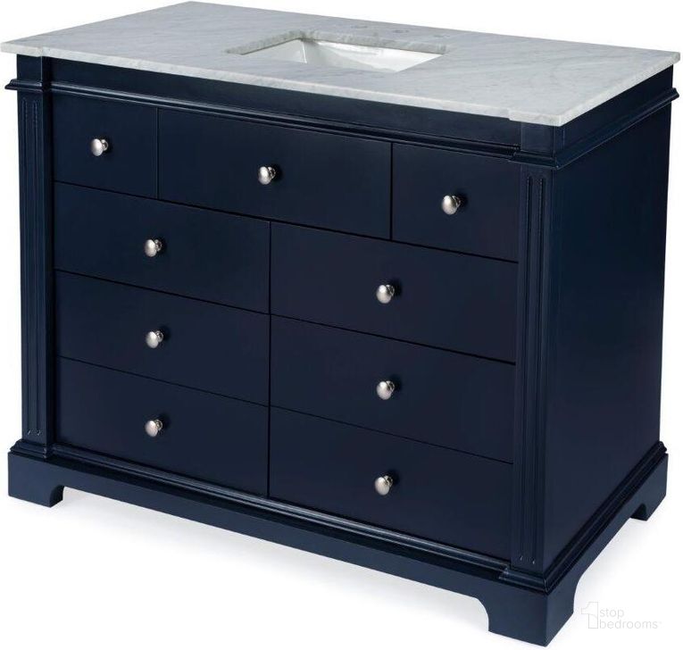 The appearance of Harley 48 Inch Single Bathroom Vanity Set In Navy Blue designed by Butler Specialty Company in the modern / contemporary interior design. This navy blue piece of furniture  was selected by 1StopBedrooms from Harley Collection to add a touch of cosiness and style into your home. Sku: 5572372. Material: MDF. Product Type: Vanity Set. Image1