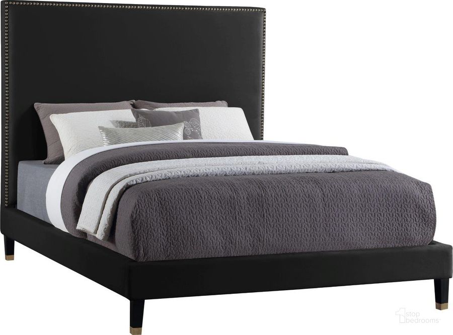 The appearance of Harlie Velvet King Bed In Black designed by Meridian in the modern / contemporary interior design. This black piece of furniture  was selected by 1StopBedrooms from Harlie Collection to add a touch of cosiness and style into your home. Sku: HarlieBlack-K-1;HarlieBlack-K-2. Product Type: Bed. Bed Size: King. Material: Velvet. Image1