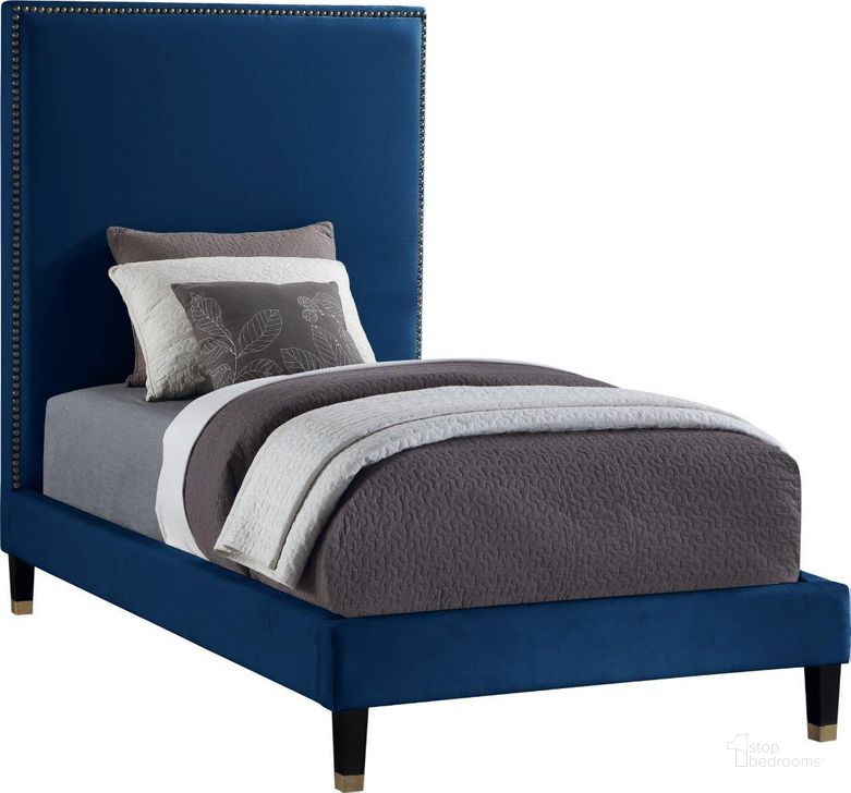 The appearance of Harlie Velvet Twin Bed In Navy designed by Meridian in the modern / contemporary interior design. This navy piece of furniture  was selected by 1StopBedrooms from Harlie Collection to add a touch of cosiness and style into your home. Sku: HarlieNavy-T-1;HarlieNavy-T-2. Product Type: Bed. Bed Size: Twin. Material: Velvet. Image1