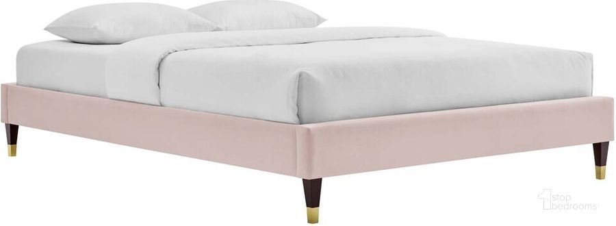 The appearance of Harlow Full Performance Velvet Platform Bed Frame In Pink designed by Modway in the modern / contemporary interior design. This pink piece of furniture  was selected by 1StopBedrooms from Harlow Collection to add a touch of cosiness and style into your home. Sku: MOD-6269-PNK. Product Type: Bed Frame. Bed Size: Full. Material: MDF. Image1