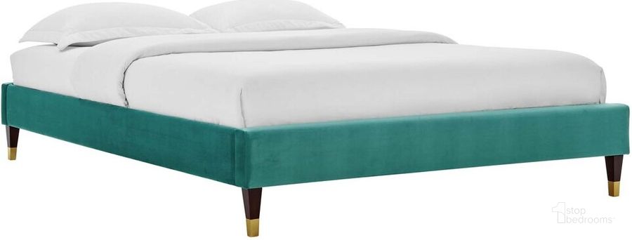 The appearance of Harlow Twin Performance Velvet Platform Bed Frame In Teal designed by Modway in the modern / contemporary interior design. This teal piece of furniture  was selected by 1StopBedrooms from Harlow Collection to add a touch of cosiness and style into your home. Sku: MOD-6268-TEA. Product Type: Bed Frame. Bed Size: Twin. Material: MDF. Image1