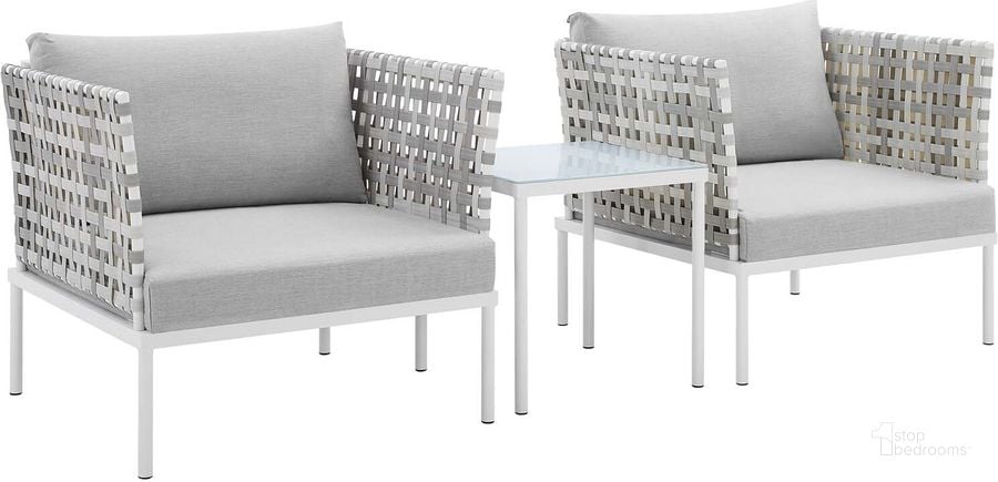 The appearance of Harmony 3-Piece Sunbrella Basket Weave Outdoor Patio Aluminum Seating Set In Taupe and Grey designed by Modway in the modern / contemporary interior design. This taupe and grey piece of furniture  was selected by 1StopBedrooms from Harmony Collection to add a touch of cosiness and style into your home. Sku: EEI-4684-TAU-GRY-SET. Material: Polyester. Product Type: Outdoor Conversation Set. Image1