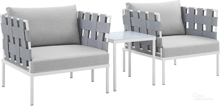 The appearance of Harmony 3-Piece Sunbrella Outdoor Patio Aluminum Seating Set In Gray designed by Modway in the modern / contemporary interior design. This gray piece of furniture  was selected by 1StopBedrooms from Harmony Collection to add a touch of cosiness and style into your home. Sku: EEI-4687-GRY-GRY-SET. Material: Polyester. Product Type: Outdoor Conversation Set. Image1