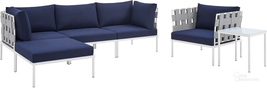 The appearance of Harmony 6-Piece Sunbrella Outdoor Patio Aluminum Seating Set In Gray Navy designed by Modway in the modern / contemporary interior design. This gray navy piece of furniture  was selected by 1StopBedrooms from Harmony Collection to add a touch of cosiness and style into your home. Sku: EEI-4933-GRY-NAV-SET. Material: Polyester. Product Type: Outdoor Conversation Set. Image1