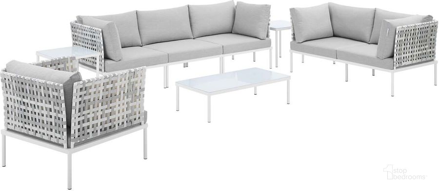 The appearance of Harmony 8-Piece Sunbrella Basket Weave Outdoor Patio Aluminum Seating Set In Taupe and Grey designed by Modway in the modern / contemporary interior design. This taupe and grey piece of furniture  was selected by 1StopBedrooms from Harmony Collection to add a touch of cosiness and style into your home. Sku: EEI-4946-TAU-GRY-SET. Material: Polyester. Product Type: Outdoor Conversation Set. Image1