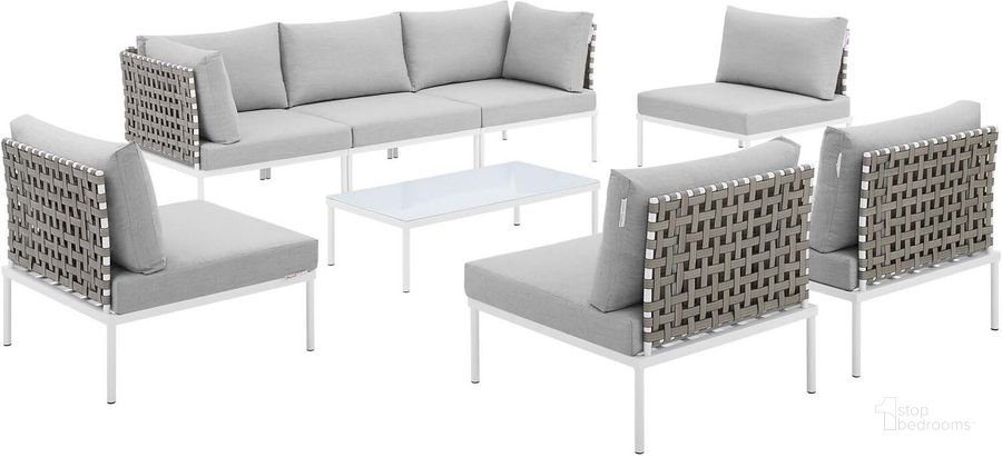 The appearance of Harmony 8-Piece Sunbrella Basket Weave Outdoor Patio Aluminum Sectional Sofa Set In Tan EEI-4939-TAN-GRY-SET designed by Modway in the modern / contemporary interior design. This tan piece of furniture  was selected by 1StopBedrooms from Harmony Collection to add a touch of cosiness and style into your home. Sku: EEI-4939-TAN-GRY-SET. Material: Polyester. Product Type: Outdoor Sectional. Image1
