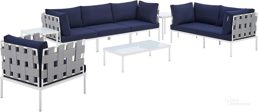 The appearance of Harmony 8-Piece Sunbrella Outdoor Patio Aluminum Seating Set In Gray Navy designed by Modway in the modern / contemporary interior design. This gray navy piece of furniture  was selected by 1StopBedrooms from Harmony Collection to add a touch of cosiness and style into your home. Sku: EEI-4949-GRY-NAV-SET. Material: Polyester. Product Type: Outdoor Conversation Set. Image1