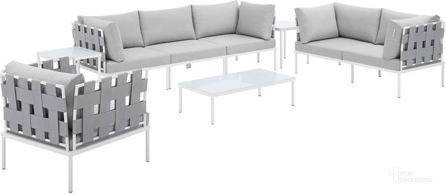 The appearance of Harmony 8-Piece Sunbrella Outdoor Patio Aluminum Seating Set In Gray designed by Modway in the modern / contemporary interior design. This gray piece of furniture  was selected by 1StopBedrooms from Harmony Collection to add a touch of cosiness and style into your home. Sku: EEI-4949-GRY-GRY-SET. Material: Polyester. Product Type: Outdoor Conversation Set. Image1