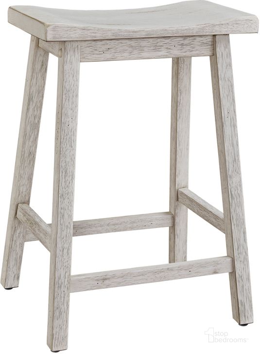 The appearance of Harmony Cove Wood Counter Stool Set of 2 In Antique White designed by Progressive Furniture in the transitional interior design. This antique white piece of furniture  was selected by 1StopBedrooms from Harmony Cove Collection to add a touch of cosiness and style into your home. Sku: D866-64W. Product Type: Barstool. Material: Rubberwood. Image1