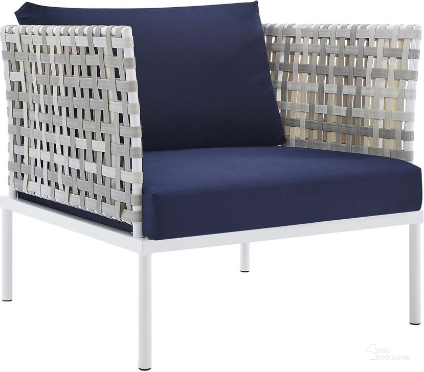 The appearance of Harmony Sunbrella Basket Weave Outdoor Patio Aluminum Arm Chair In Navy EEI-4541-TAU-NAV designed by Modway in the modern / contemporary interior design. This navy piece of furniture  was selected by 1StopBedrooms from Harmony Collection to add a touch of cosiness and style into your home. Sku: EEI-4541-TAU-NAV. Material: Polyester. Product Type: Arm Chair. Image1