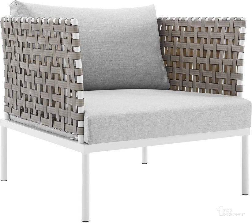 The appearance of Harmony Sunbrella Basket Weave Outdoor Patio Aluminum Arm Chair In Tan designed by Modway in the modern / contemporary interior design. This tan piece of furniture  was selected by 1StopBedrooms from Harmony Collection to add a touch of cosiness and style into your home. Sku: EEI-4954-TAN-GRY. Material: Polyester. Product Type: Arm Chair. Image1