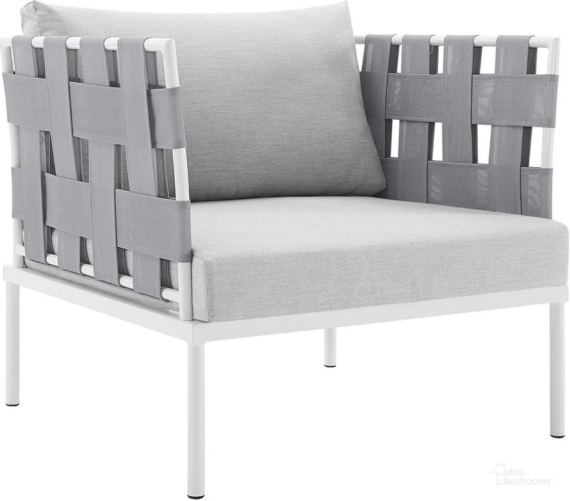 The appearance of Harmony Sunbrella Outdoor Patio Aluminum Arm Chair In Gray designed by Modway in the modern / contemporary interior design. This gray piece of furniture  was selected by 1StopBedrooms from Harmony Collection to add a touch of cosiness and style into your home. Sku: EEI-4956-GRY-GRY. Material: Polyester. Product Type: Arm Chair. Image1