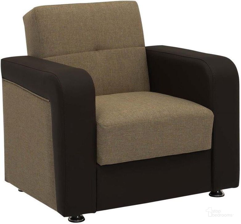 The appearance of Harmony Upholstered Convertible Armchair with Storage In Brown designed by Casamode in the modern / contemporary interior design. This brown piece of furniture  was selected by 1StopBedrooms from Harmony Collection to add a touch of cosiness and style into your home. Sku: HAR-BN-PU-AC. Product Type: Arm Chair. Material: Chenille. Image1