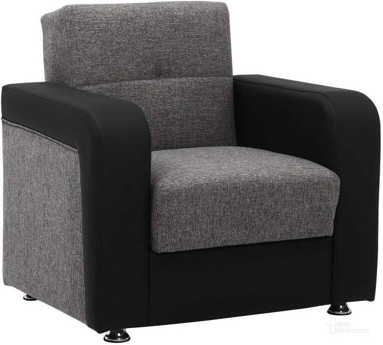 The appearance of Harmony Upholstered Convertible Armchair with Storage In Gray designed by Casamode in the modern / contemporary interior design. This gray piece of furniture  was selected by 1StopBedrooms from Harmony Collection to add a touch of cosiness and style into your home. Sku: HAR-GY-PU-AC. Product Type: Arm Chair. Material: Chenille. Image1