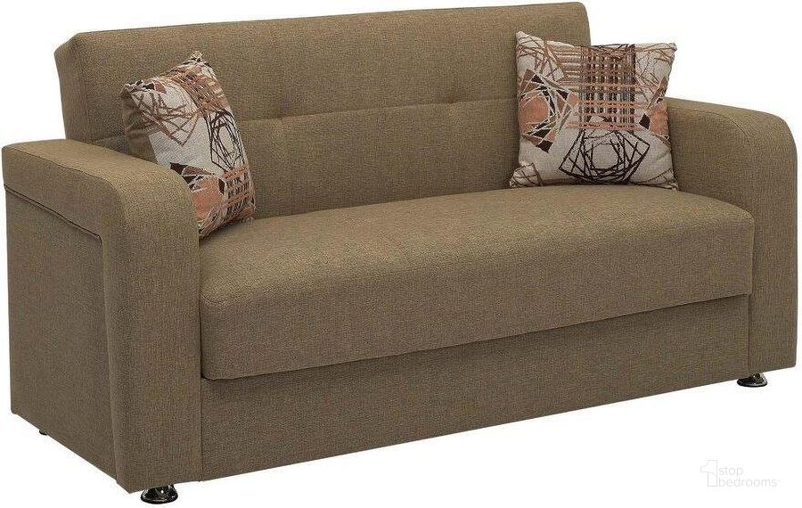 The appearance of Harmony Upholstered Convertible Loveseat with Storage In Brown HAR-BN-LS designed by Casamode in the modern / contemporary interior design. This brown piece of furniture  was selected by 1StopBedrooms from Harmony Collection to add a touch of cosiness and style into your home. Sku: HAR-BN-LS. Product Type: Loveseat. Material: Chenille. Image1