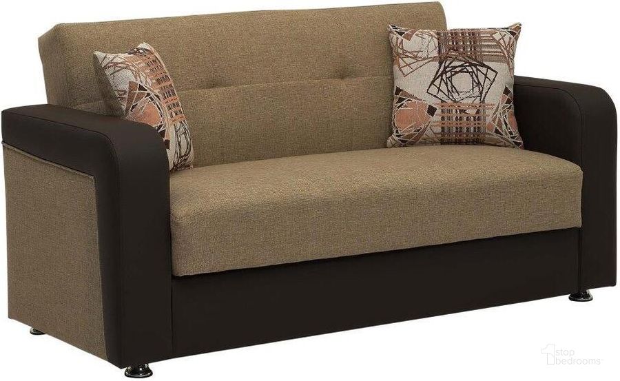 The appearance of Harmony Upholstered Convertible Loveseat with Storage In Brown HAR-BN-PU-LS designed by Casamode in the modern / contemporary interior design. This brown piece of furniture  was selected by 1StopBedrooms from Harmony Collection to add a touch of cosiness and style into your home. Sku: HAR-BN-PU-LS. Product Type: Loveseat. Material: Chenille. Image1