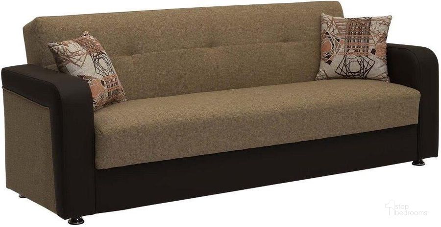 The appearance of Harmony Upholstered Convertible Sofabed with Storage In Brown HAR-BN-PU-SB designed by Casamode in the modern / contemporary interior design. This brown piece of furniture  was selected by 1StopBedrooms from Harmony Collection to add a touch of cosiness and style into your home. Sku: HAR-BN-PU-SB. Product Type: Sofa Bed. Material: Chenille. Image1
