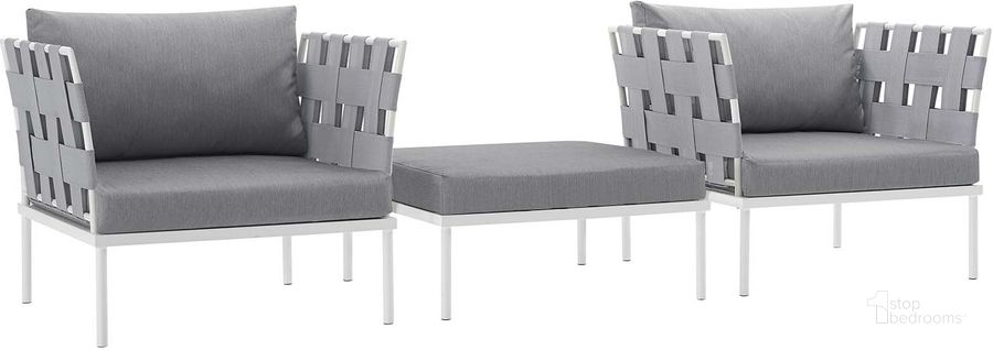 The appearance of Harmony White and Gray 3 Piece Outdoor Patio Aluminum Sectional Sofa Set designed by Modway in the modern / contemporary interior design. This white and gray piece of furniture  was selected by 1StopBedrooms from Harmony Collection to add a touch of cosiness and style into your home. Sku: EEI-2618-WHI-GRY-SET. Product Type: Outdoor Sofa. Material: Foam. Image1