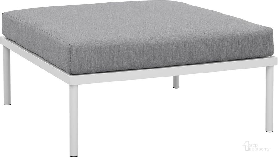 The appearance of Harmony White and Gray Outdoor Patio Aluminum Ottoman designed by Modway in the modern / contemporary interior design. This white and gray piece of furniture  was selected by 1StopBedrooms from Harmony Collection to add a touch of cosiness and style into your home. Sku: EEI-2609-WHI-GRY. Product Type: Outdoor Ottoman. Material: Foam. Image1
